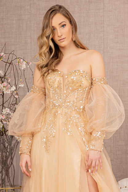 Sequin Glitter Sheer Bodice Illusion Sweetheart A-line Mesh Dress