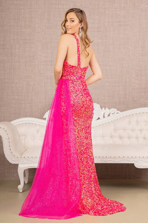 Sequin Glitter Asymmetric Mermaid Dress w/ Long Waist Mesh Layer