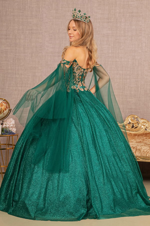 Glitter Sheer Bodice Mesh Ball Gown w/ Detachable Mesh Layers