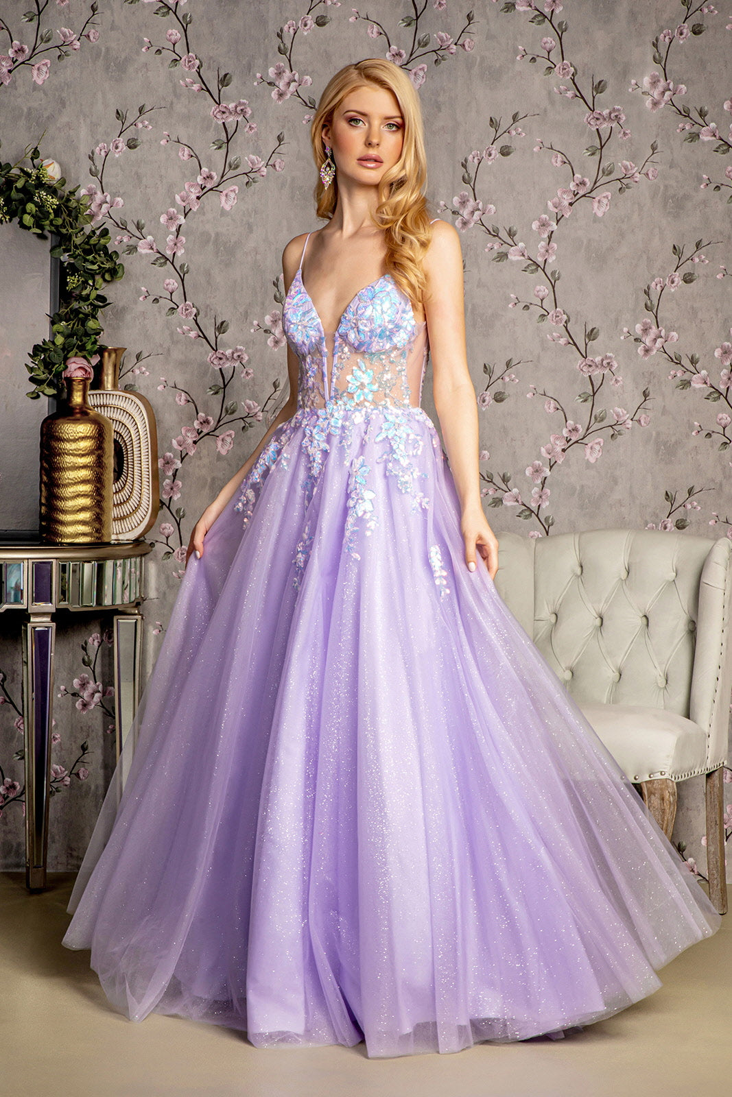 Long Formal Sequin Glitter Evening Prom Dress - Lilac / L Long Formal Sequin Glitter Evening Prom Dress - Lilac / L