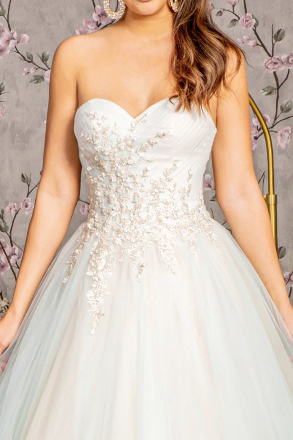 Sweethearted Strapless Mesh Layered A-Line Prom Dress