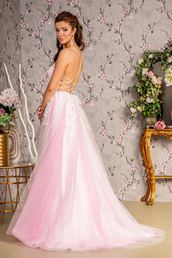 Embroidery Sequin Sheer Bodice Mesh A-line Long Dress 2XL / Light Pink Embroidery Sequin Sheer Bodice Mesh A-line Long Dress 2XL / Light Pink