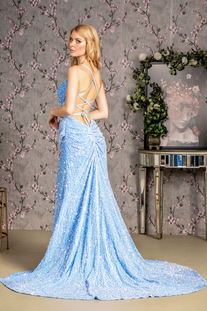 Sequin Ruched Side Cut-out Back Velvet Mermaid Long Dress