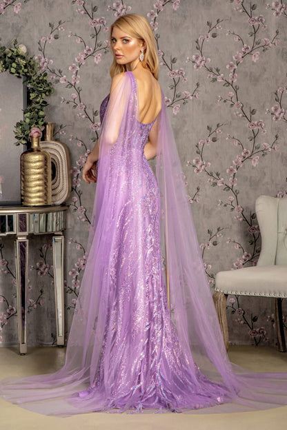 Glitter Sequin Mermaid Mesh Long Dress w/ Detachable Side Mesh Drapes