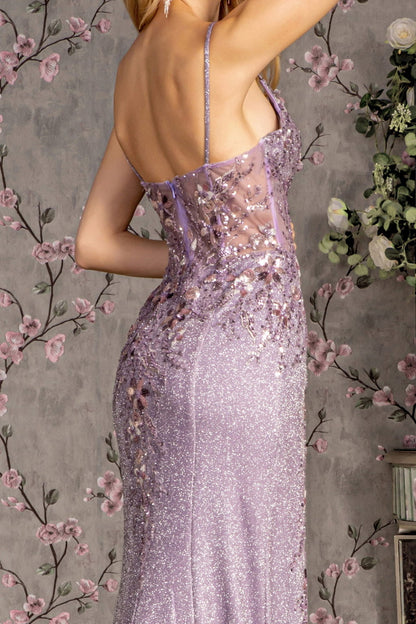 Bead Embroidery Sheer Bodice Glitter Crepe Mermaid Long Dress