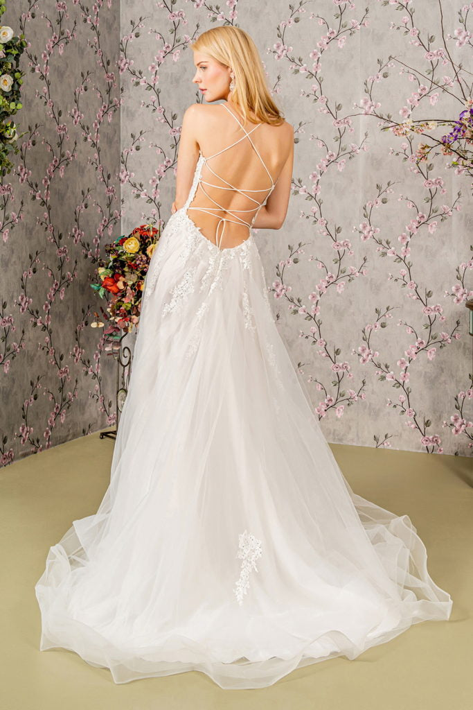 Embroidery Bead Sheer Bodice Open Back Mesh Wedding Gown