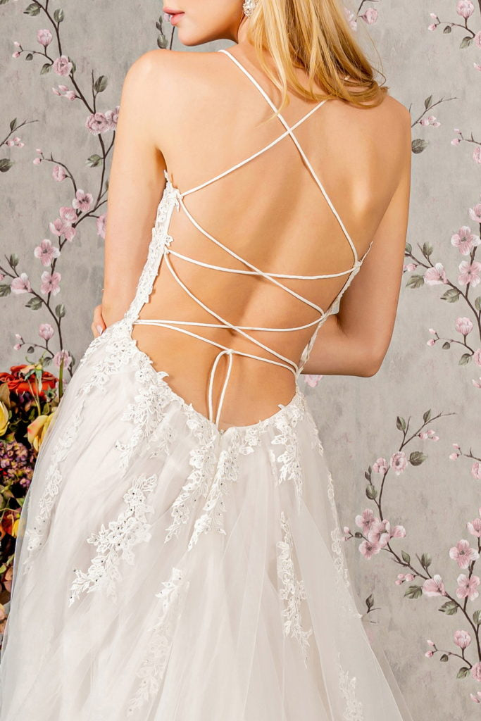 Embroidery Bead Sheer Bodice Open Back Mesh Wedding Gown