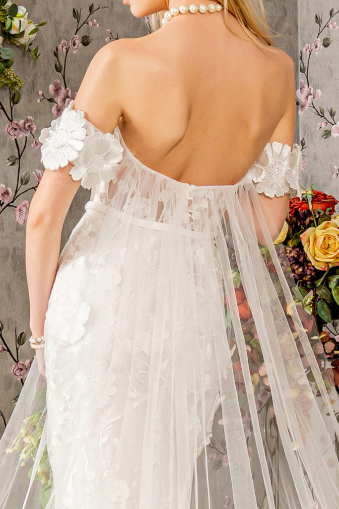 embroidered mesh wedding dress GL3479 Floral Embroidery Bead Sleeves Mesh Mermaid