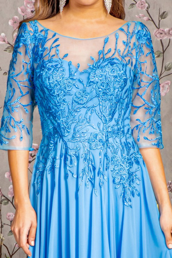 Bead Embroidery Sheer Neckline V-back Chiffon A-line Long Dress