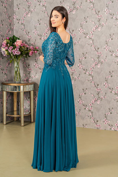 Bead Embroidery Sheer Neckline Chiffon Mermaid Long Dress