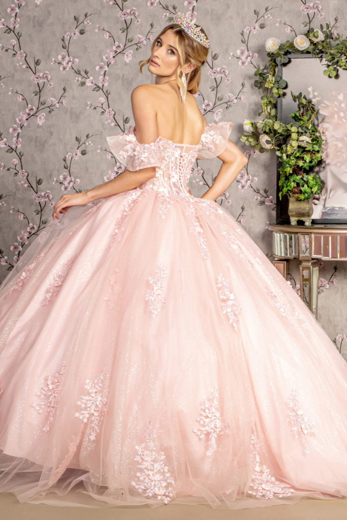 3-D Flower Illusion Sweetheart Sheer Bodice Mesh Ball Gown