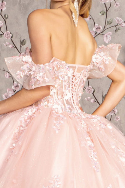 3-D Flower Illusion Sweetheart Sheer Bodice Mesh Ball Gown