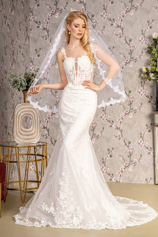 Embroidery Sequin Sheer Bodice Mesh Mermaid Wedding Gown