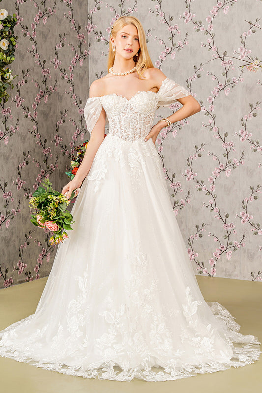 Floral Embroidery Sheer Bodice Mesh A-line Wedding Gown