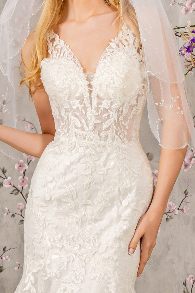 Embroidery Bead Button Back Mesh Mermaid Wedding Gown