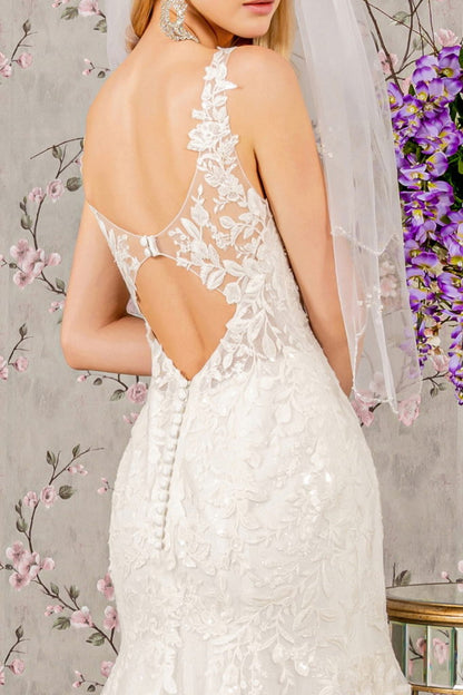 Embroidery Bead Button Back Mesh Mermaid Wedding Gown