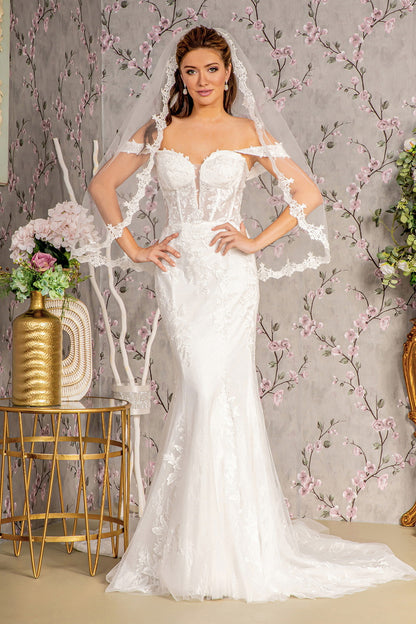 Glitter Off Shoulder Sheer Bodice Mesh Mermaid Wedding Gown Tux-USA Glitter Off Shoulder Sheer Bodice Mesh Mermaid Wedding Gown Tux-USA