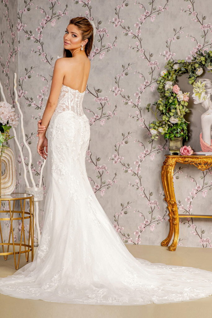 Glitter Off Shoulder Sheer Bodice Mesh Mermaid Wedding Gown Xs / White Glitter Off Shoulder Sheer Bodice Mesh Mermaid Wedding Gown Xs / White
