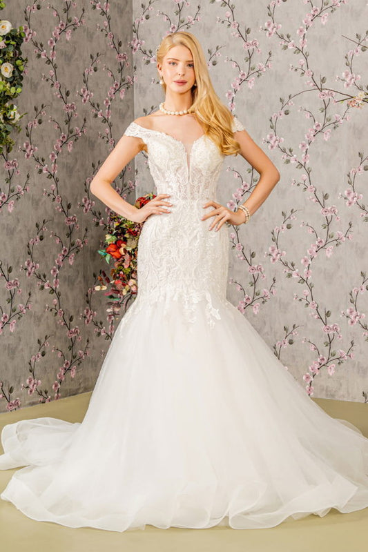 Jewel Embroidery Sheer Bodice Mesh Trumpet Wedding Gown
