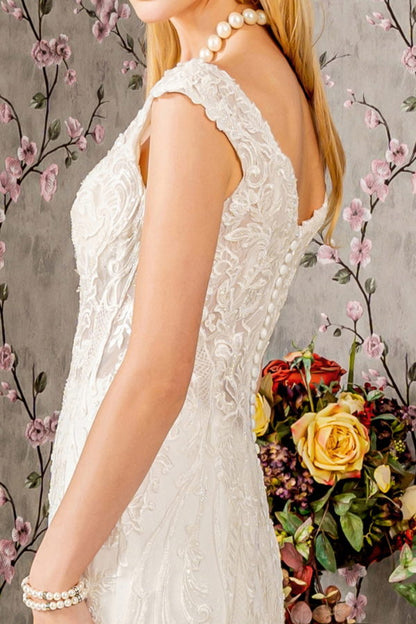 Jewel Embroidery Sheer Bodice Mesh Trumpet Wedding Gown