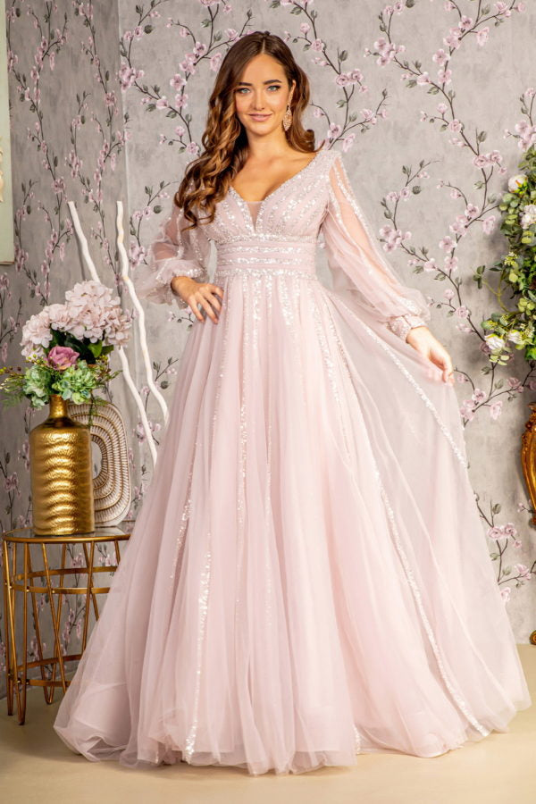 Beaded Sequin Mother of the Bride Long Dress - Mauve / M Beaded Sequin Mother of the Bride Long Dress - Mauve / M