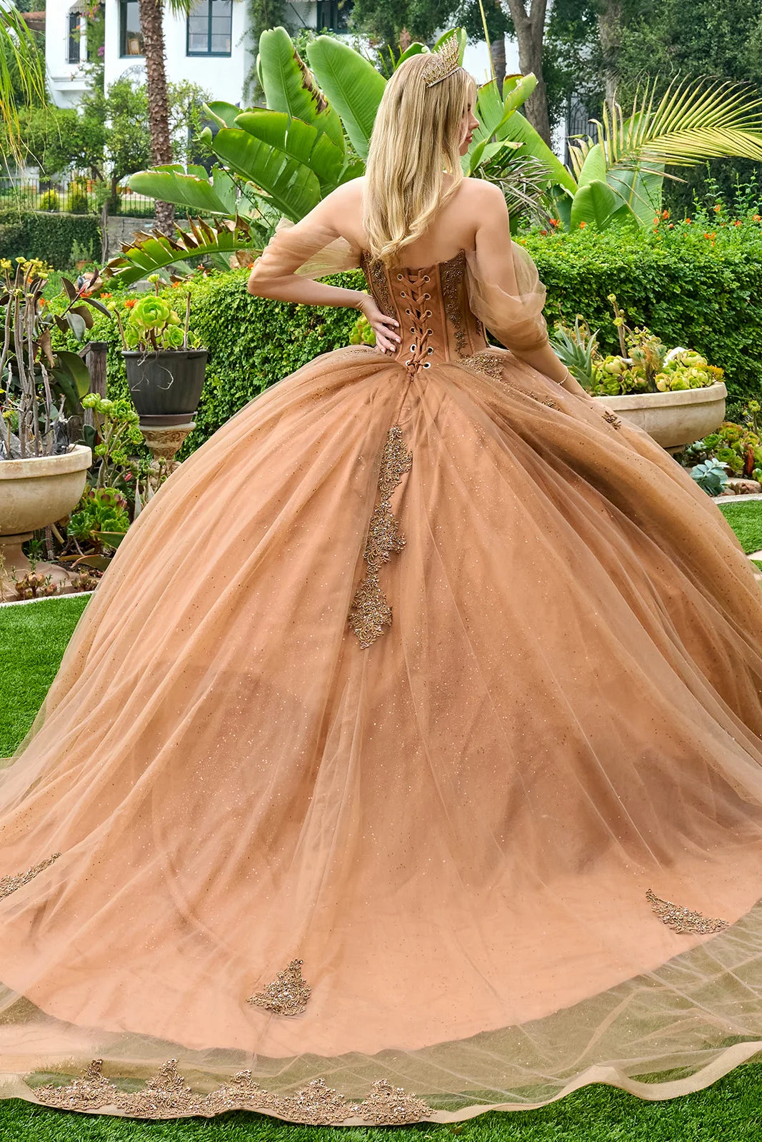 جوهرة 3-D فراشة زين قبالة الكتف شبكة ثوب Quinceanera 