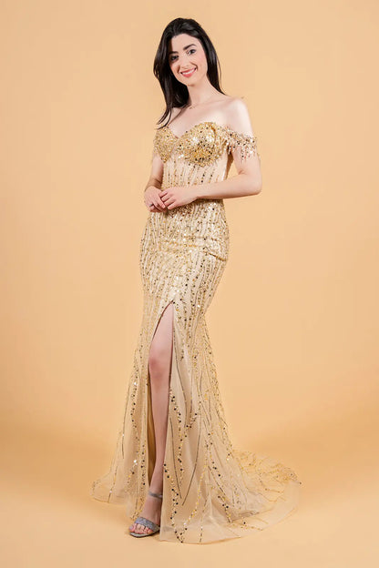 Embellished Fringe Shoulder Strap Corset Stiff Hem Dress With Slit