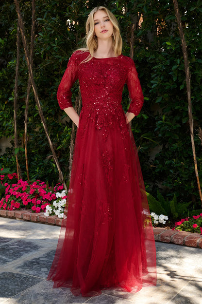 Boat Neckline 3 4 Sleeve Embroidery Sequin Embellishments Lace Underlayer Dress