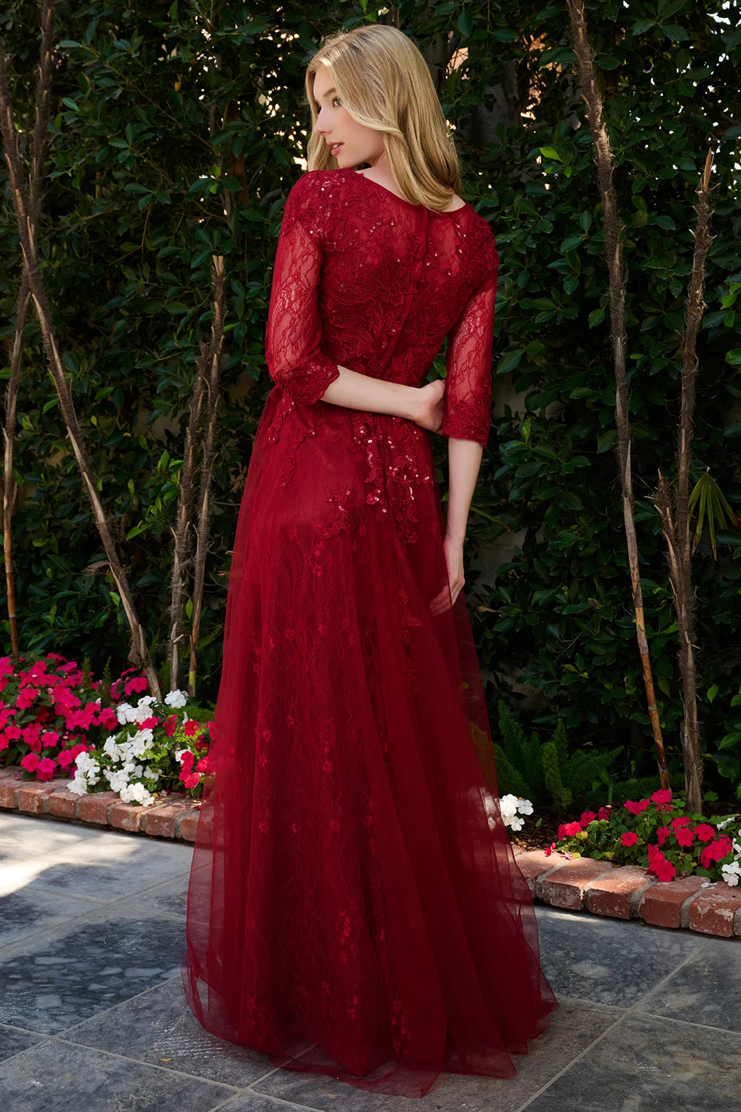 Boat Neckline 3 4 Sleeve Embroidery Sequin Embellishments Lace Underlayer Dress