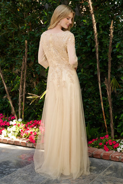 Boat Neckline 3 4 Sleeve Embroidery Sequin Embellishments Lace Underlayer Dress
