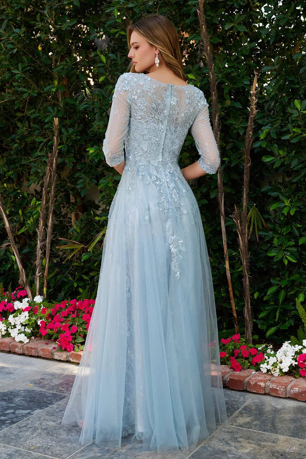 Boat Neckline 3 4 Sleeve Embroidery Sequin Embellishments Lace Underlayer Dress