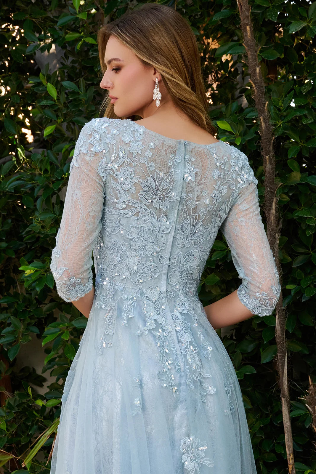 Boat Neckline 3 4 Sleeve Embroidery Sequin Embellishments Lace Underlayer Dress