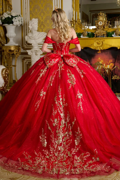 Detachable Off Shoulder Straps Glitter Sequin Underlayer Train Ball Gown With Detachable Back Bow