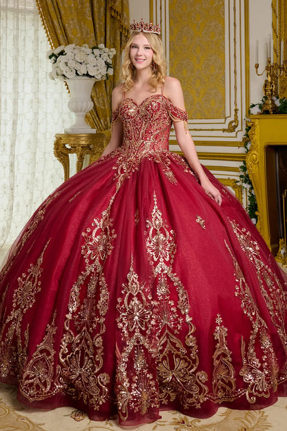 Embellished Cold Shoulder Sleeves W Dangling Beads Train Like Detachable Back Bow Ball Gown