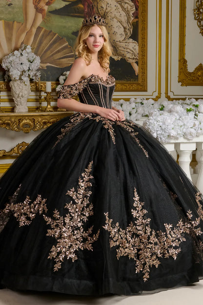 Detachable Off Shoulder Strap Bejeweled Bodice Corset Back Ball Gown With Detachable Back Bow