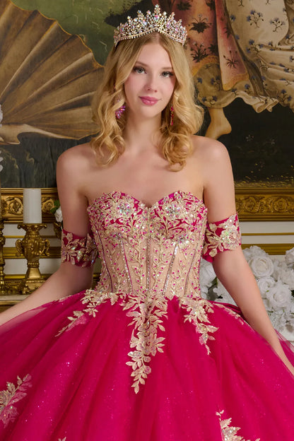 Bejeweled Corset Off Shoulder Arm Bands Detachable Back Bow Ball Gown W Bejeweled Grommets