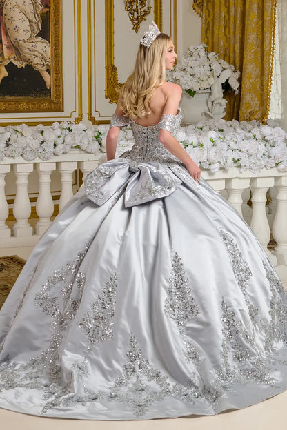 Embellished Detachable Shoulder Straps Satin Ball Gown W Detachable Back Bow