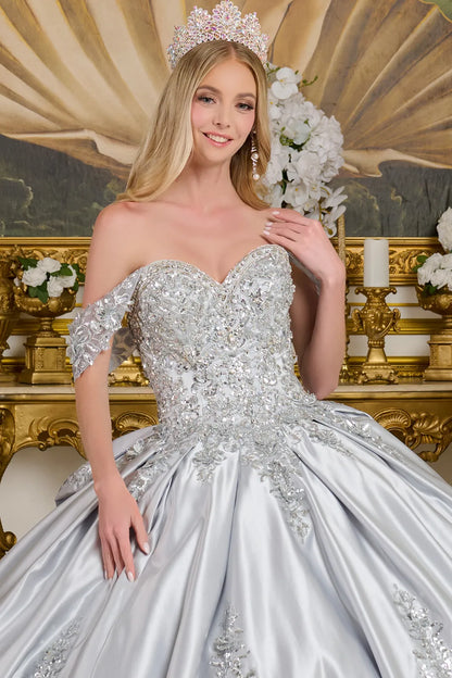 Embellished Detachable Shoulder Straps Satin Ball Gown W Detachable Back Bow