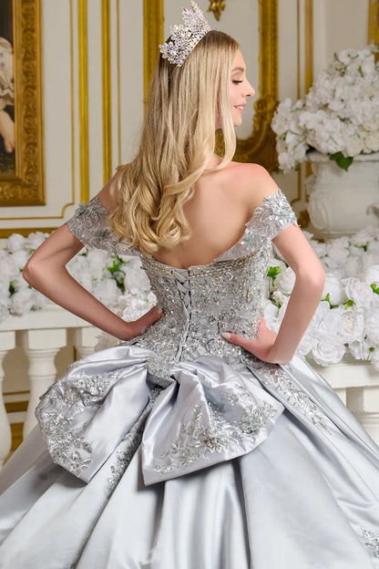 Embellished Detachable Shoulder Straps Satin Ball Gown W Detachable Back Bow