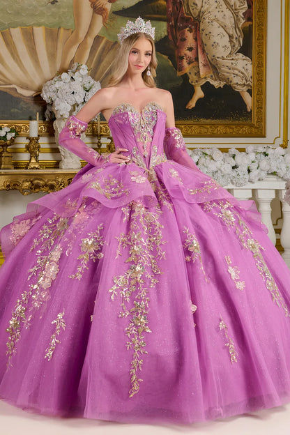 Detached Long Sleeves Sheer Corset Style Cover Layer Glittery Waist Layered Ruffles Bow Ball Gown
