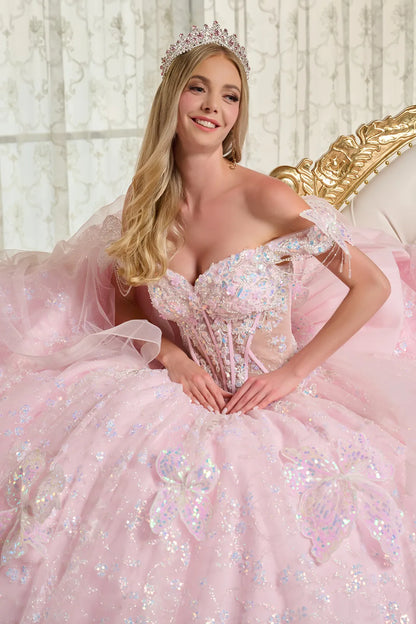 3d Butterfly Applique 3d Flower Beads Back Cascading Ruffle Layer Two Detachable Back Bow Ball Gown