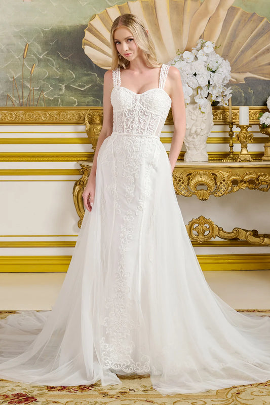 Form-Fitting Wedding Gown Multiple Beaded Spaghetti Straps Sweetheart Neckline Bodice