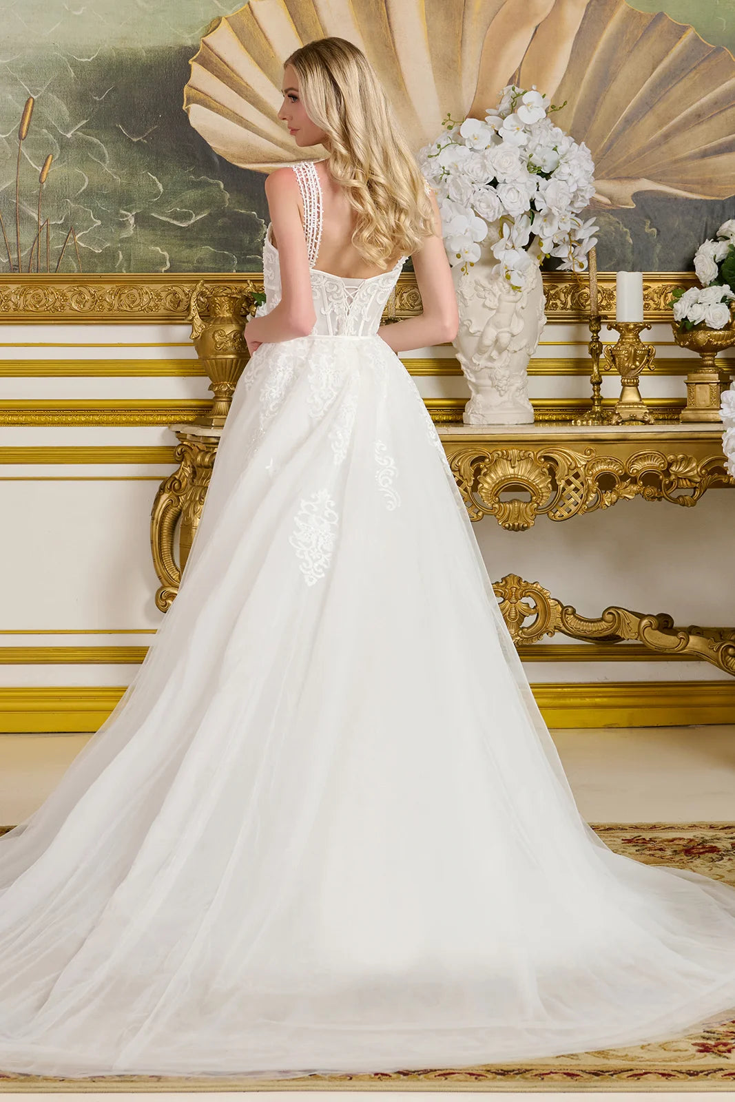 Form-Fitting Wedding Gown Multiple Beaded Spaghetti Straps Sweetheart Neckline Bodice