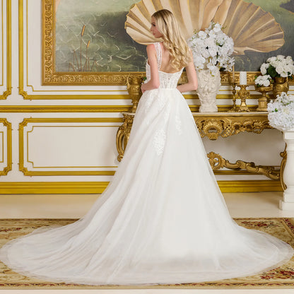 Form-Fitting Wedding Gown Multiple Beaded Spaghetti Straps Sweetheart Neckline Bodice