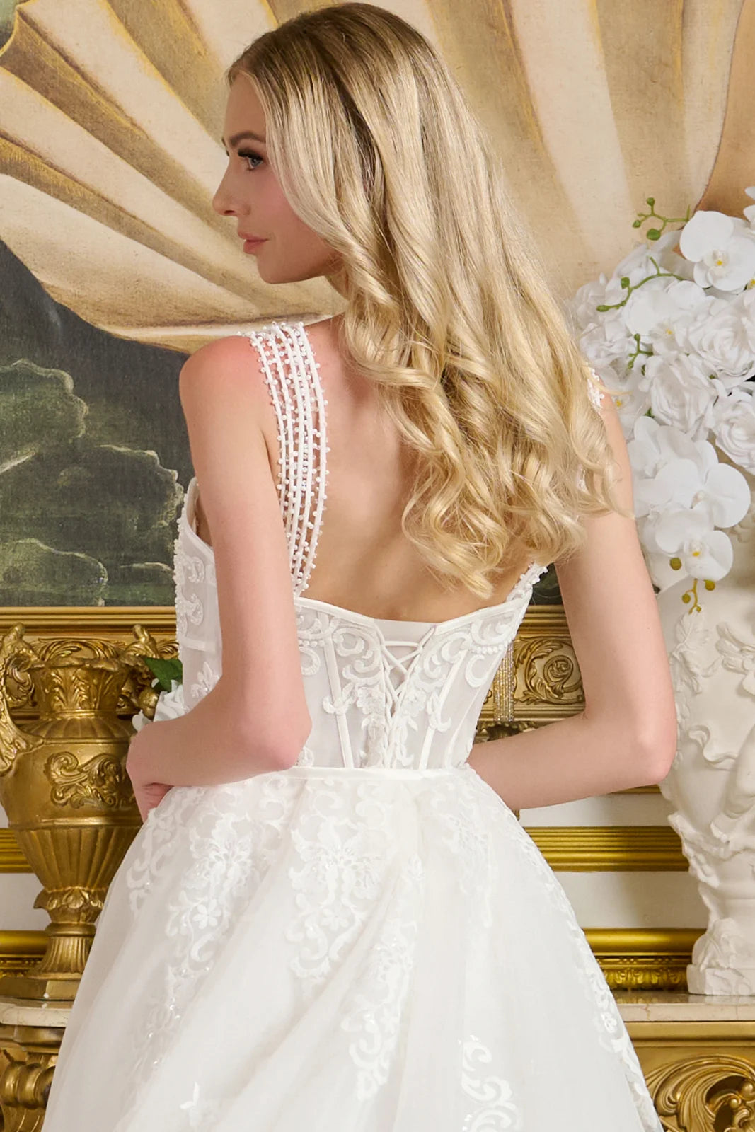 Form-Fitting Wedding Gown Multiple Beaded Spaghetti Straps Sweetheart Neckline Bodice