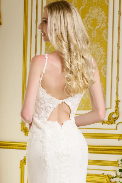 Form-Fitting Wedding Gown  Spaghetti Straps Illusion V-Neckline Bodice