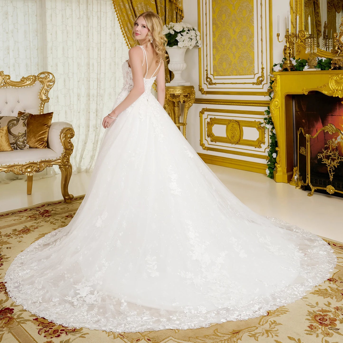 Spaghetti Straps, Sweetheart Neckline Bodice A-Line Wedding Gown