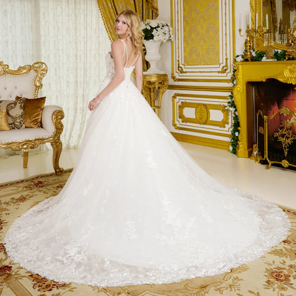 Spaghetti Straps, Sweetheart Neckline Bodice A-Line Wedding Gown