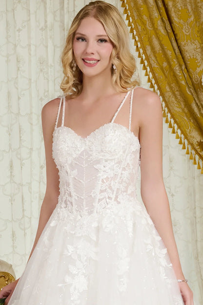 Spaghetti Straps, Sweetheart Neckline Bodice A-Line Wedding Gown