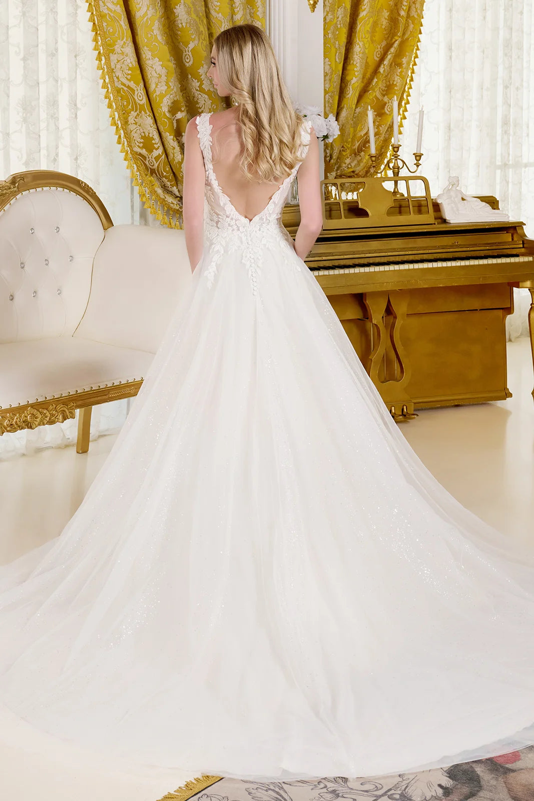A-Line Wedding Dress, Fitted Bodice With Straps Adorned With Beads, Embroidery And Glitter